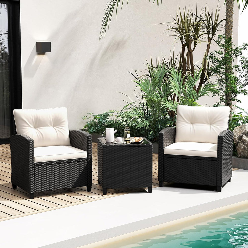 Tangkula 3 Piece Patio Furniture Set, Rattan Conversation Set w/Soft Seat &am...