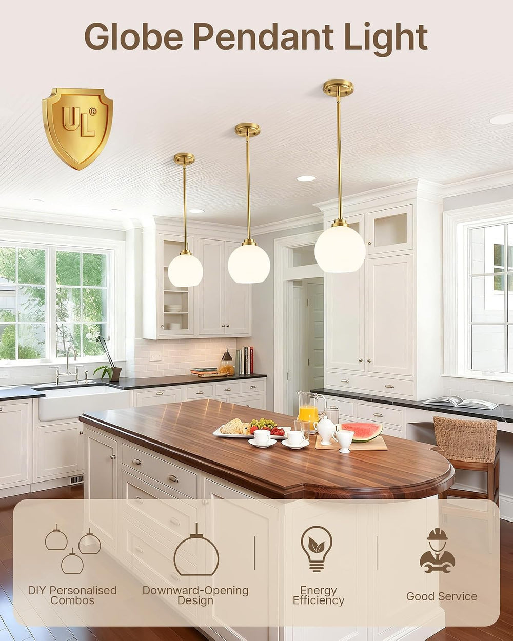 Majade 7.4" Globe Pendant Lights Mid Century Modern Kitchen Island Penda...