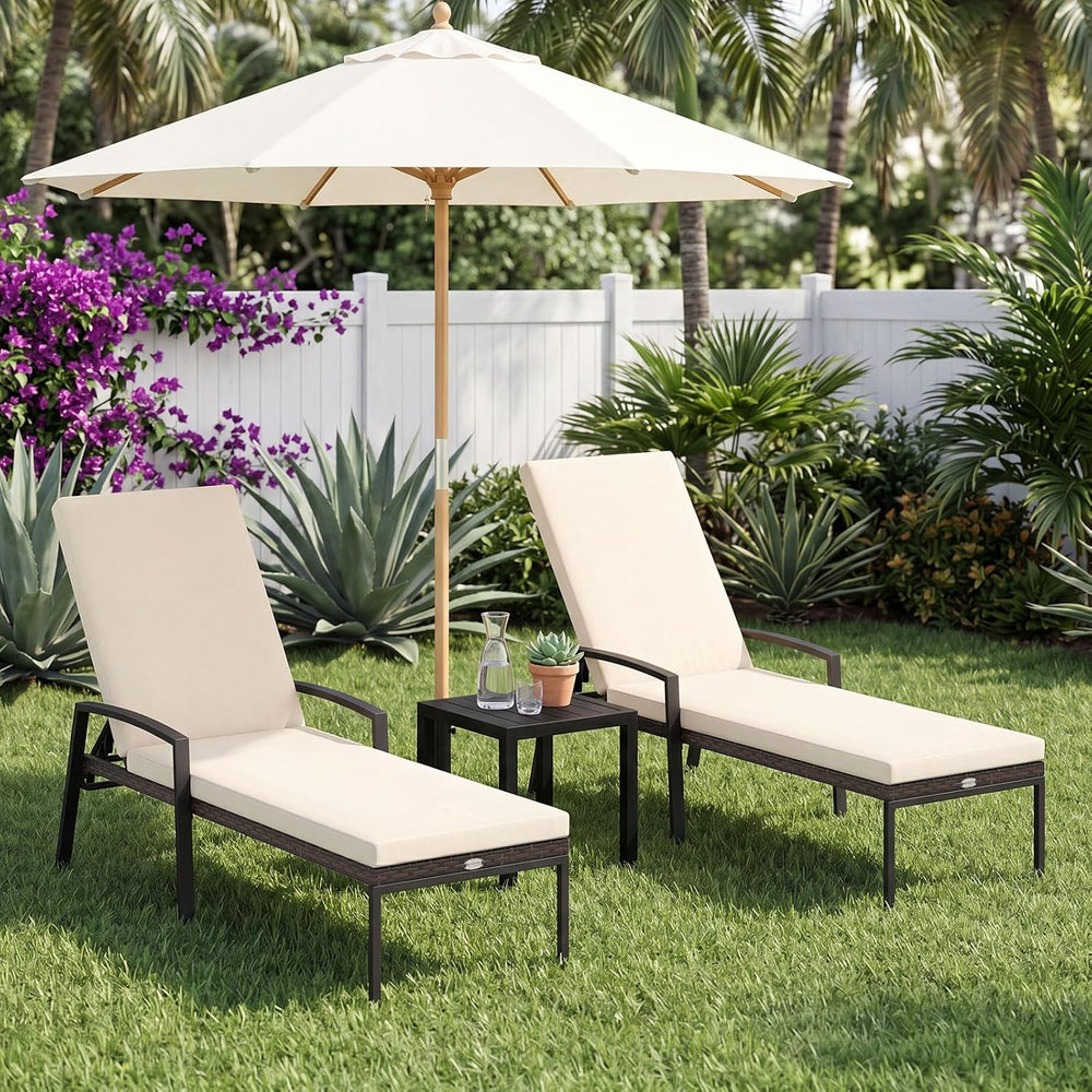 Tangkula Set of 2 Patio Furniture Outdoor Rattan Wicker Lounge Chair Set Adju...
