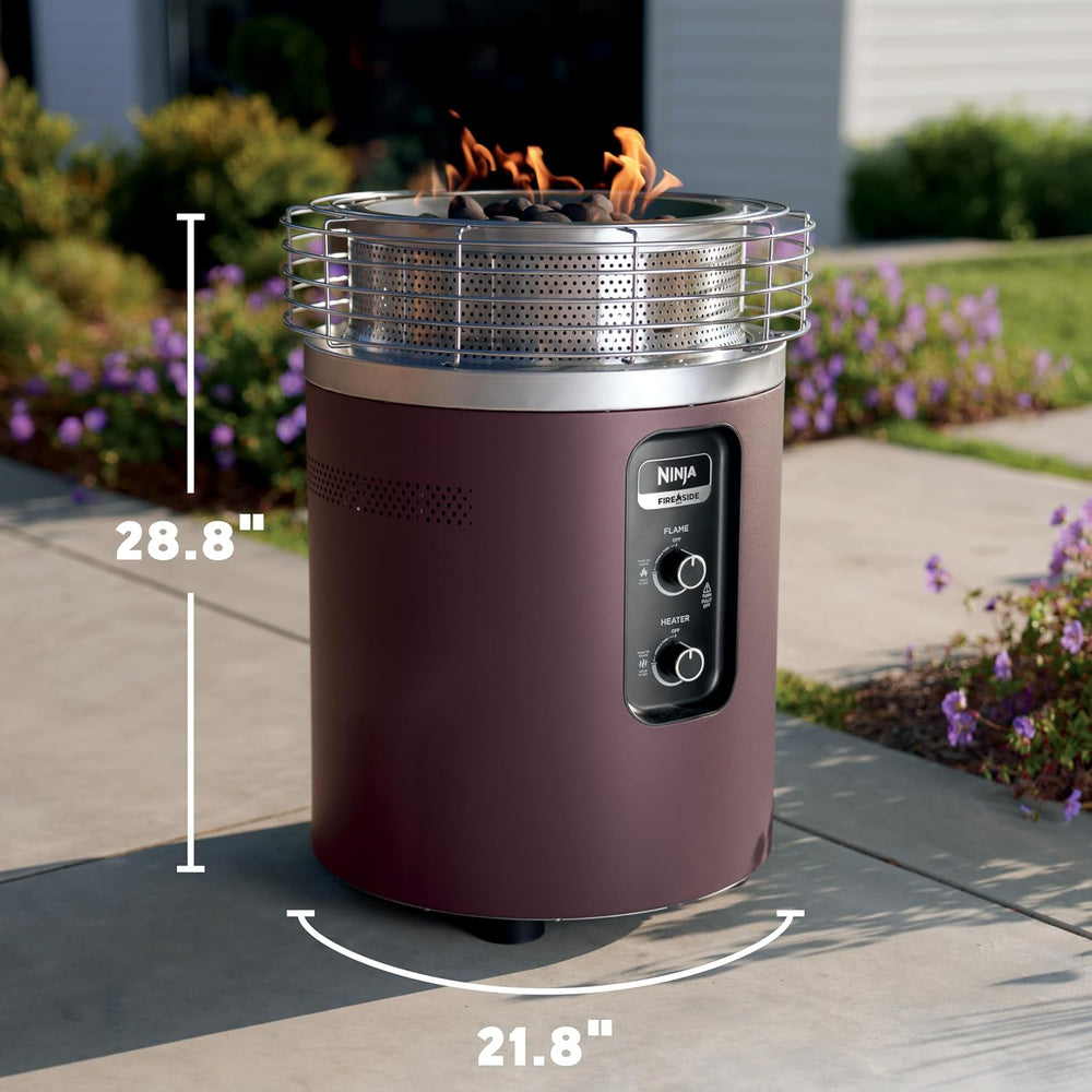 Ninja Fireside360 Fire Pit/Heater, 80,000 BTU, 3 Modes, Push Start, Maroon