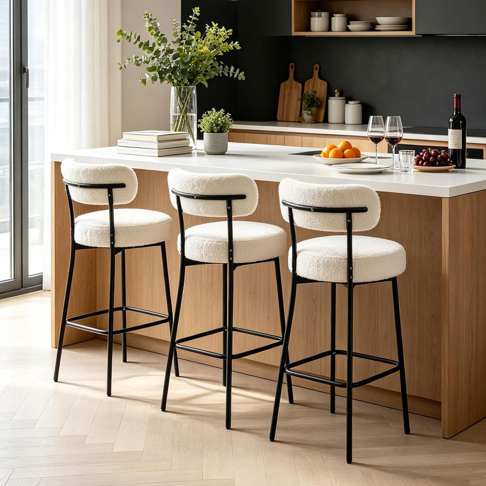 DYHOME Bar Stools Set of 3, 24 Inch White Counter Stools for Kitchen Island