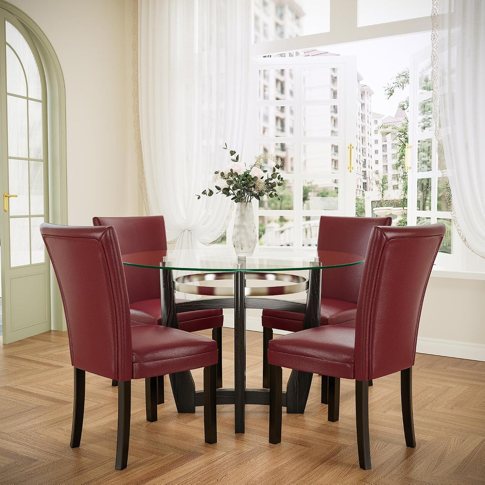 PADMA HOUSE 45" Inch Round Glass Top Dining Table with Solid Wood Base,1...
