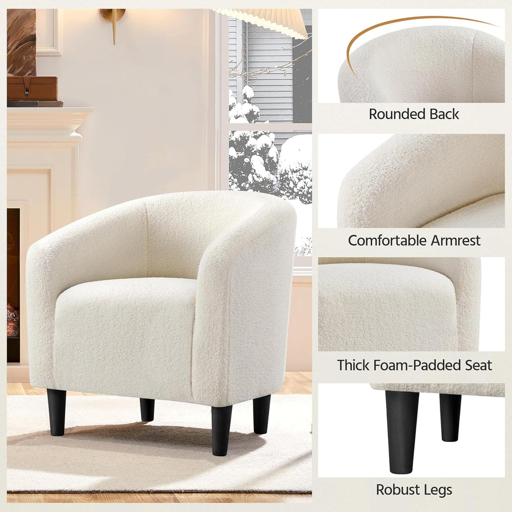 Yaheetech Small 25.5in Wide Sherpa Barrel Accent Chair for Bedroom, Ivory