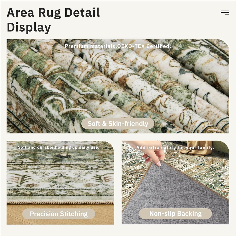 Soalmost 9x12 Area Rugs for Living Room Washable Rug Non-Slip Olive Beige