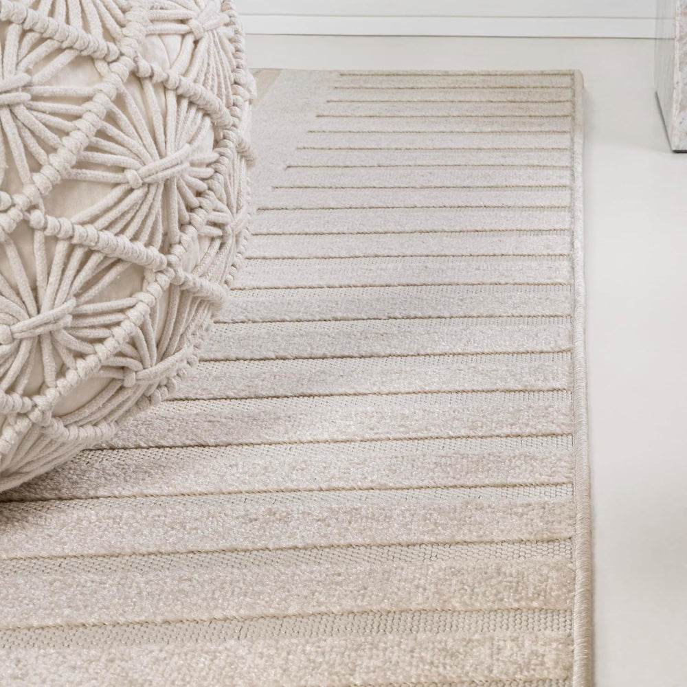 JONATHAN Y High-Low Arch Stripe Two-Tone Beige/Cream 2x8 Indoor/Outdoor Runne...