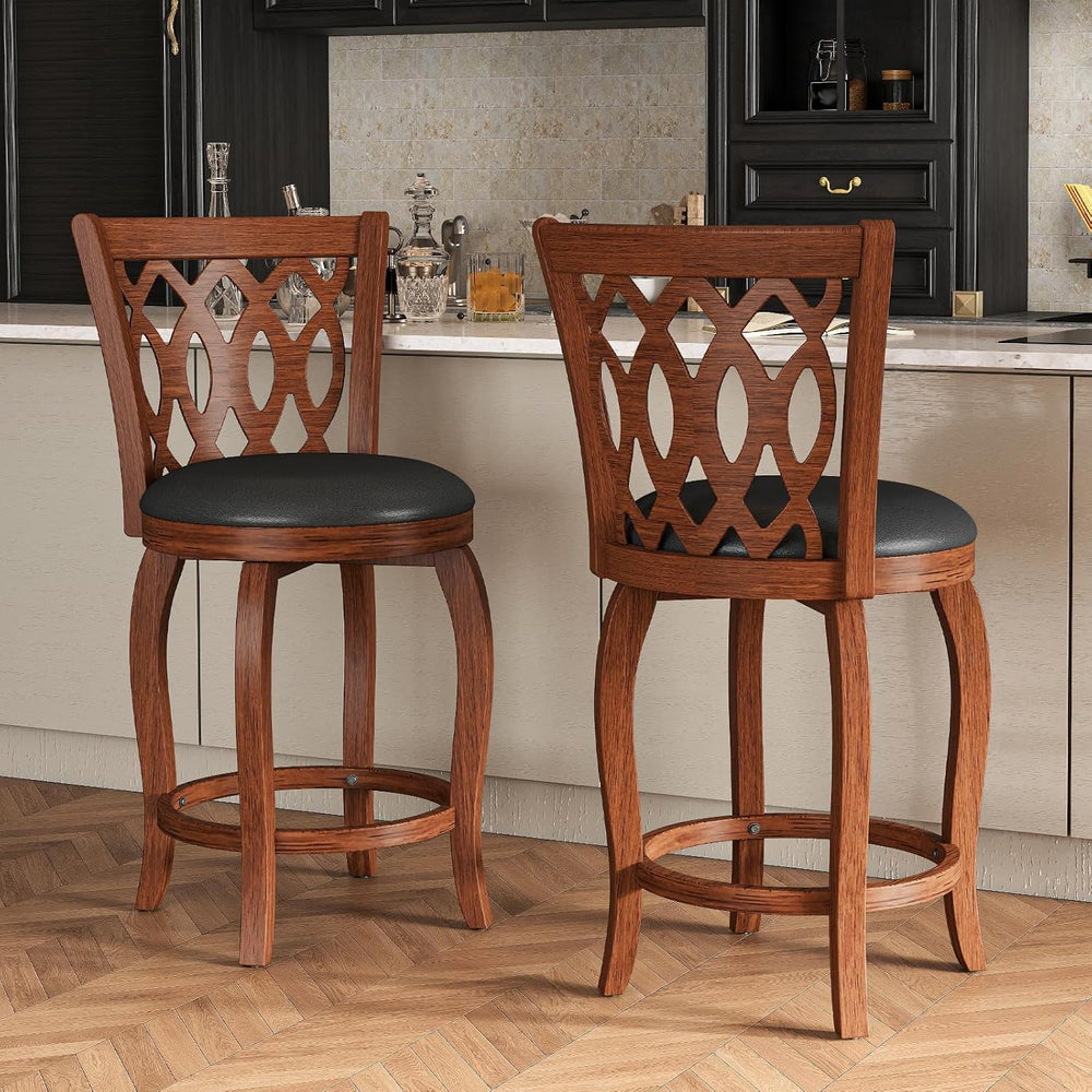24" Counter Height Swivel Bar Stools Set of 2 for Kitchen Island, Farmho...