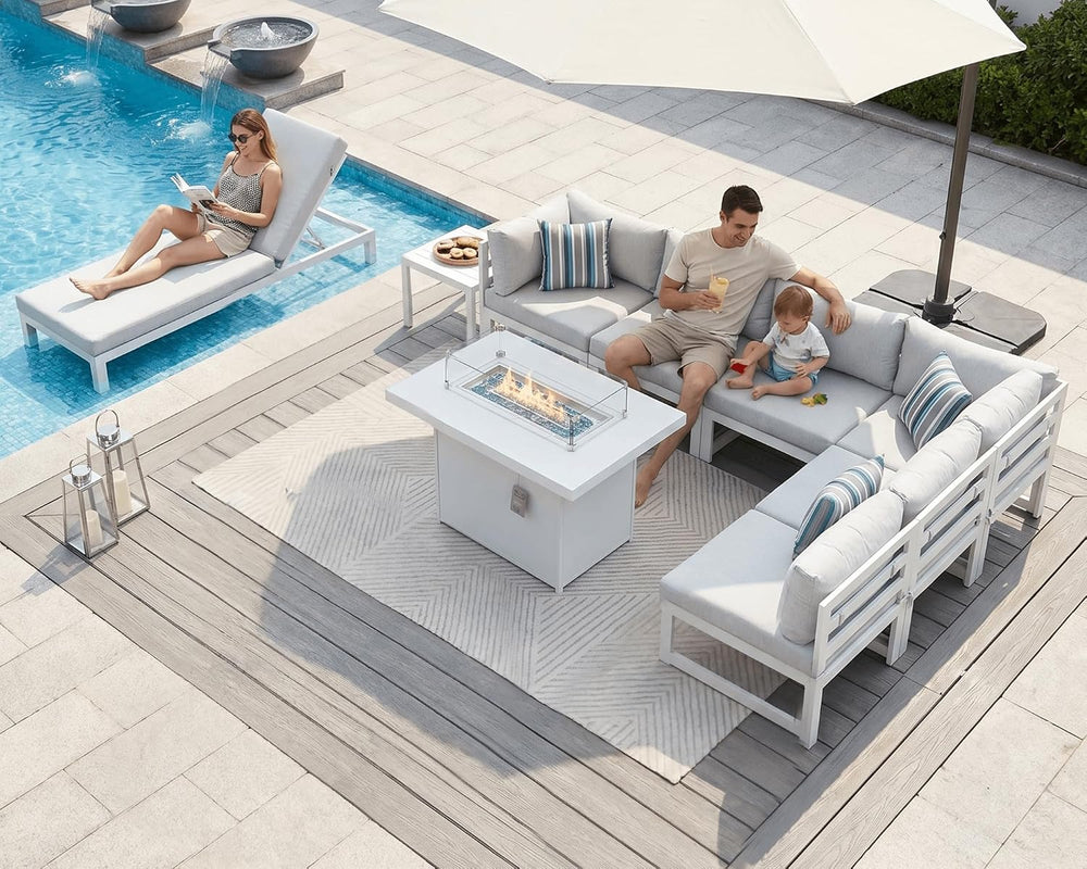 NICESOUL 9 Pcs Oversized Modern Aluminum Patio Furniture Set, 500lbs Heavy Du...