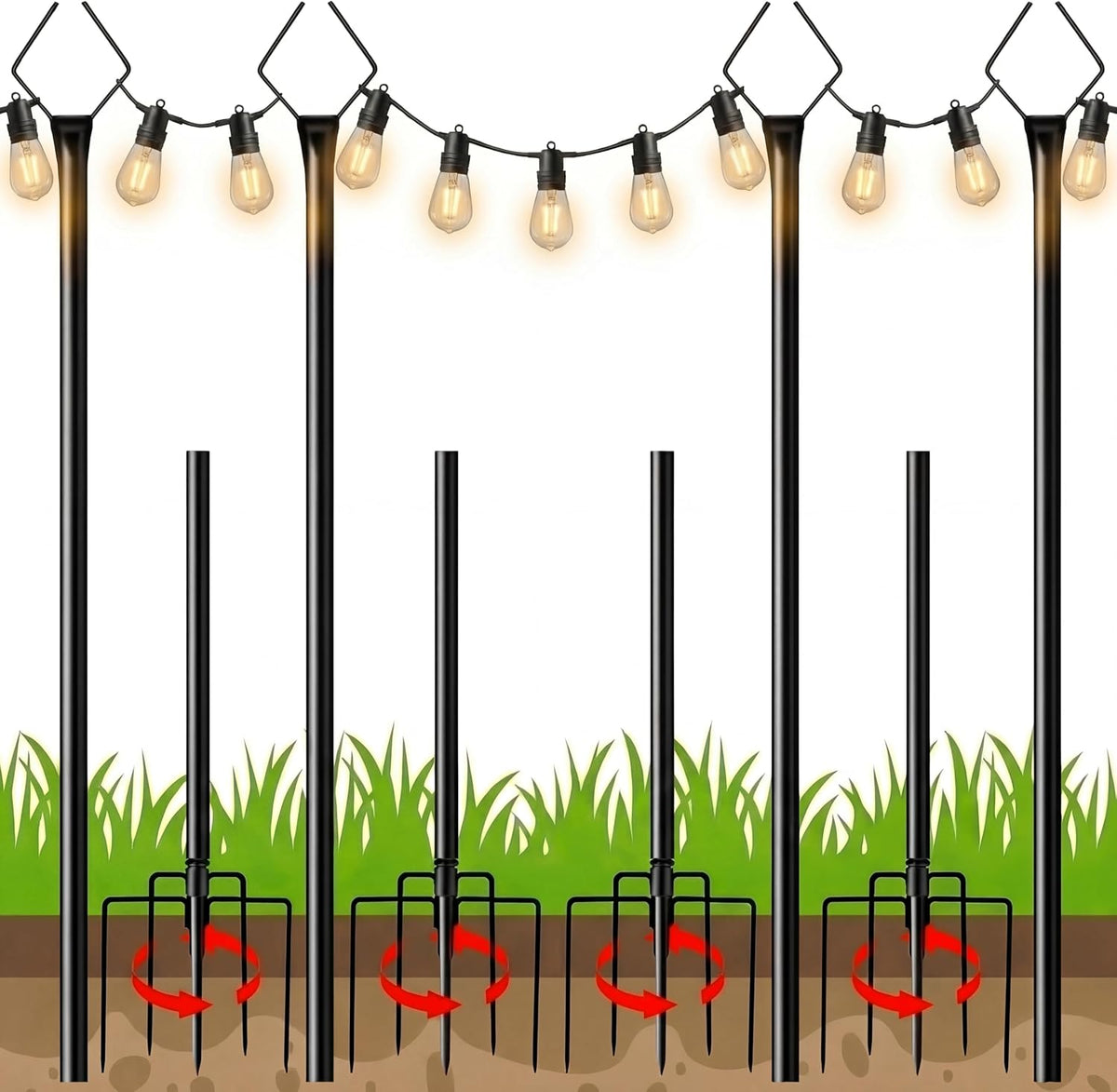10ft outdoor string light poles, pack of 4, main product view