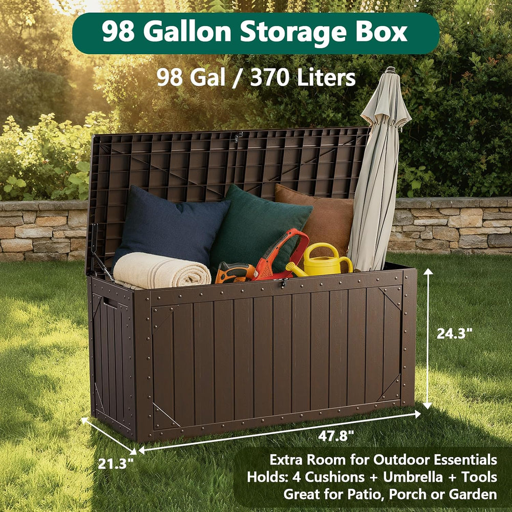 Outdoor Storage Box, 98 Gallon Deck Box, Outdoor Storage Bench, Waterproof Re...