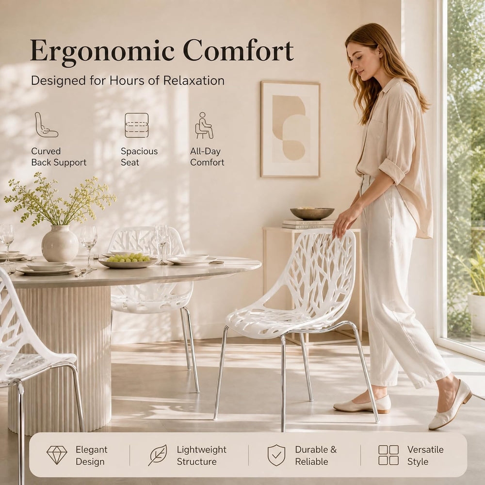 Karl home Stackable Dining Chairs Set of 4, 3-Step Assembly, 350LBS, White