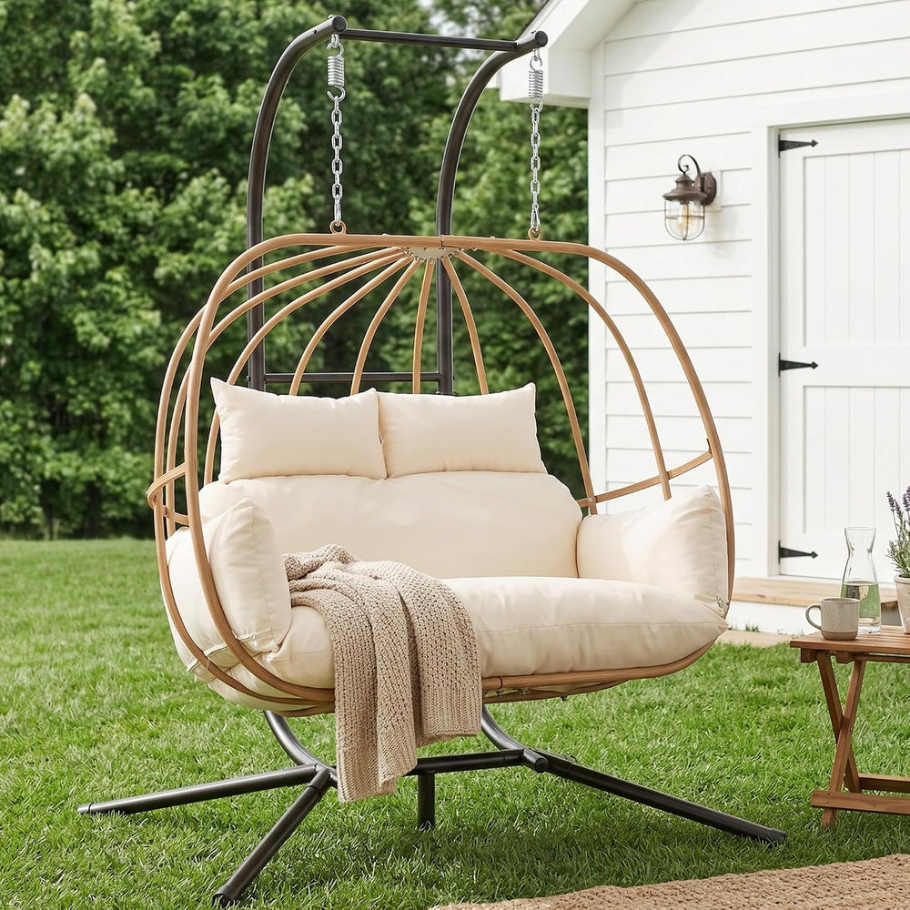 Hanging Chairs with Stand, All Weather Double Egg Chair Outdoor, Metal Hangin...