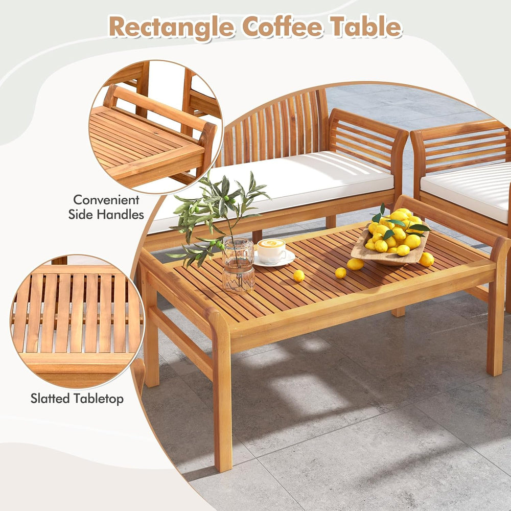 Tangkula 5 Pieces Acacia Wood Patio Furniture Set, Wood Outdoor Conversation ...