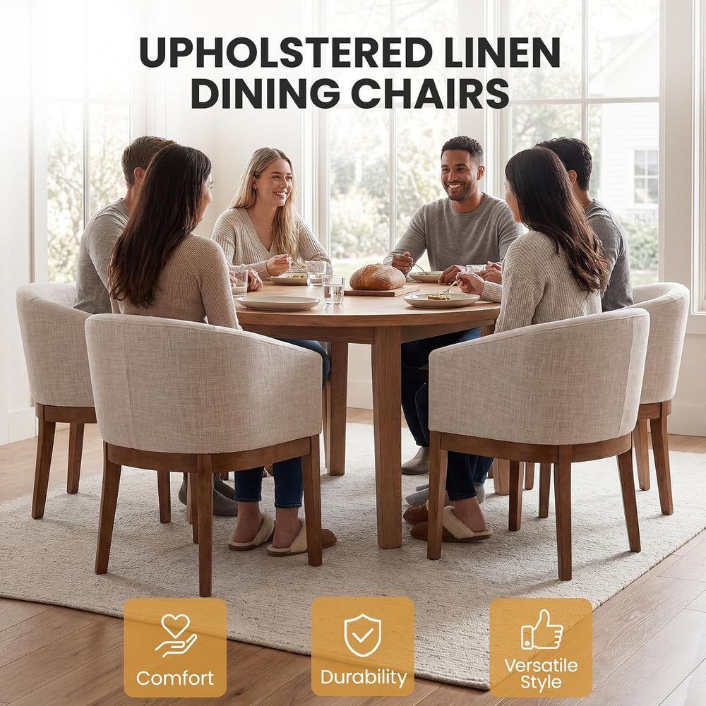 RIVOVA Dining Chairs Set of 6 Mid-Century Modern Dining Chairs, Linen Upholst...