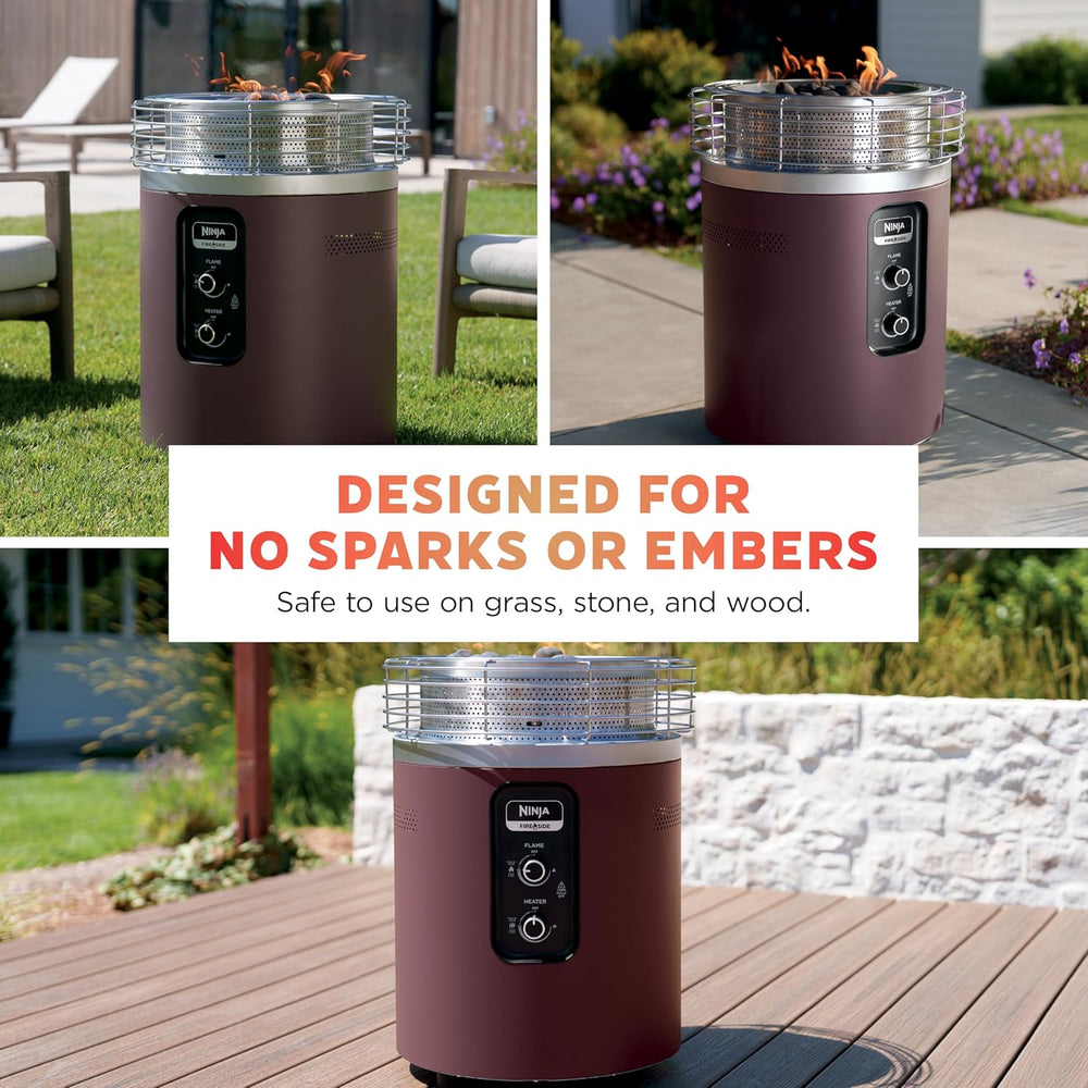 Ninja Fireside360 Fire Pit/Heater, 80,000 BTU, 3 Modes, Push Start, Maroon