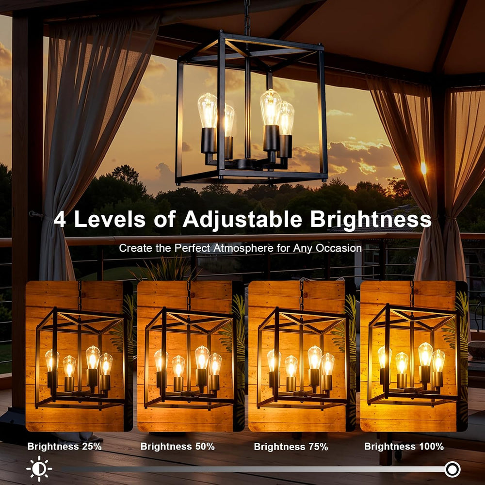 Solar Chandelier Outdoor, 14" Farmhouse Waterproof Dimmable Hanging Pend...