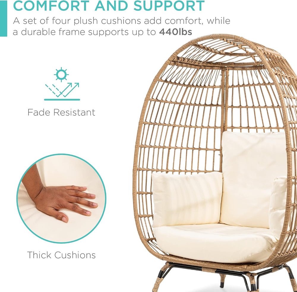 Best Choice Products Wicker Egg Chair, Oversized Indoor Outdoor Lounger for P...