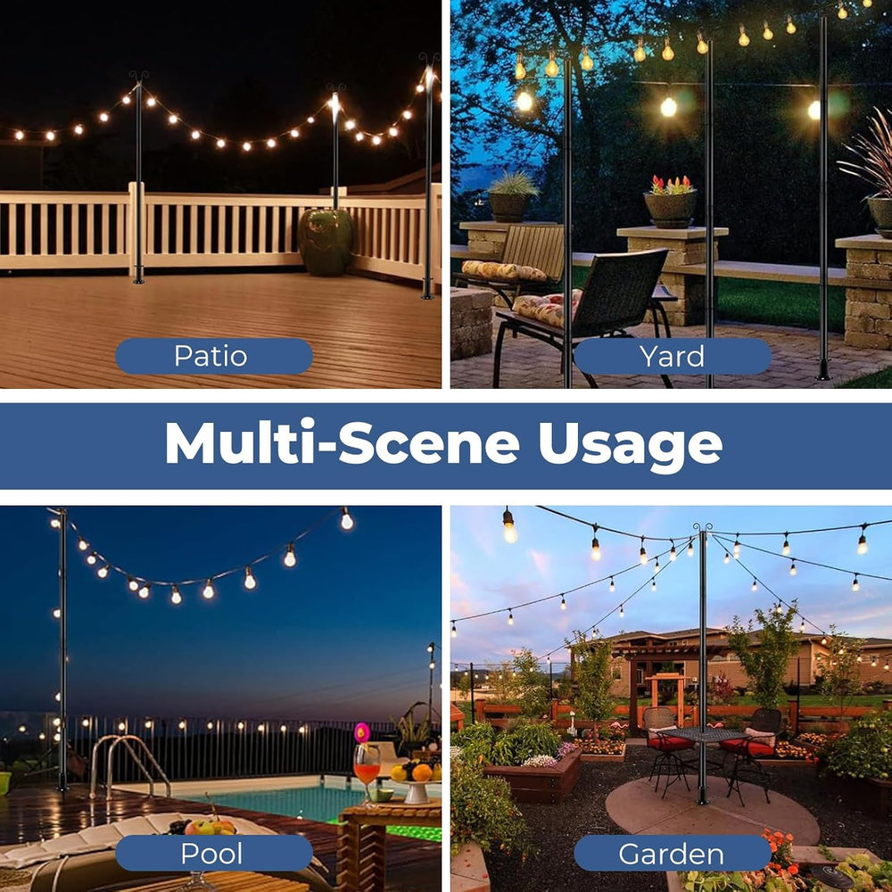 Heavy Duty String Light Poles 8 FT (2 Pack) - Outdoor Patio Deck Light Poles ...