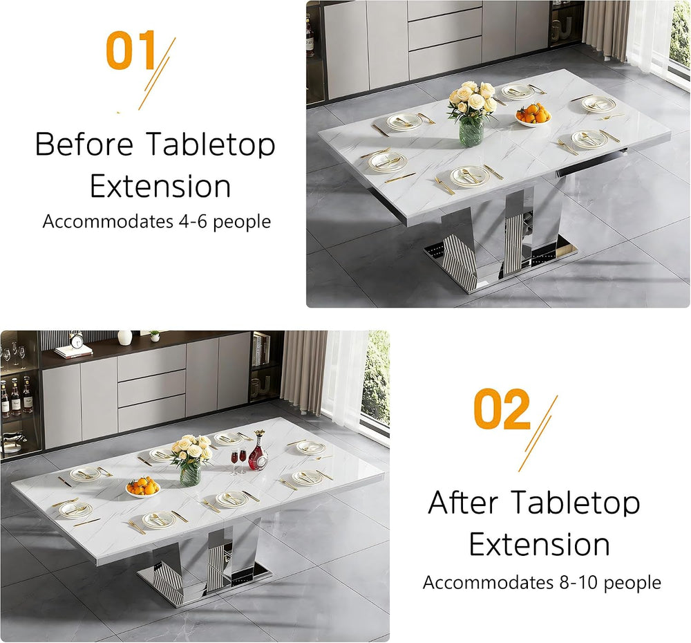 Modern Extendable Dining Table Set for 8, 94" Faux Marble Expandable Tab...