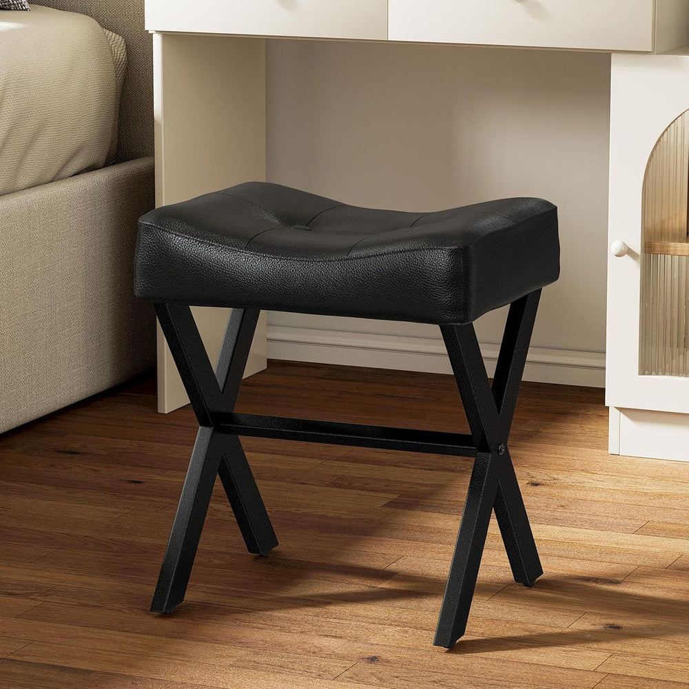 Memobarco 18-Inch Leather Vanity Stool Chair, Black