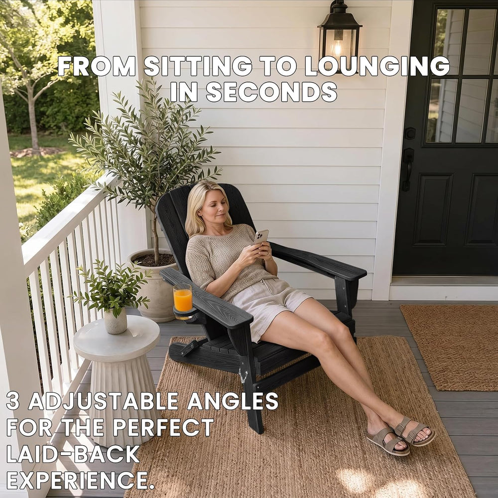 Folding Adirondack Chair with Cup & Wine Holder, HDPE Plastic Patio Chairs