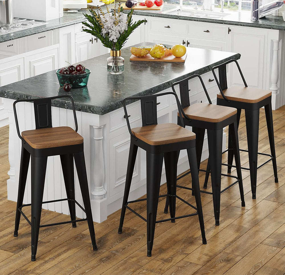 Bar Stools Set of 4 Metal Bar Stool Counter Height Bar Stools 26" Black ...