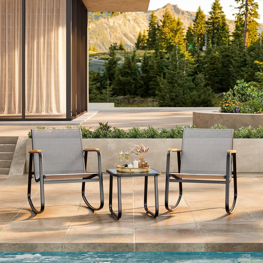 Ahomly 3 Pieces Patio Furniture Set, Outdoor Textilene Furniture Set, Gray