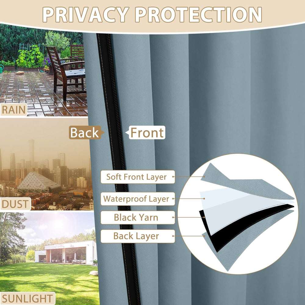 HDCAXKJ Waterproof Outdoor Curtains for Patio with Zipper Top & Bottom Gr...