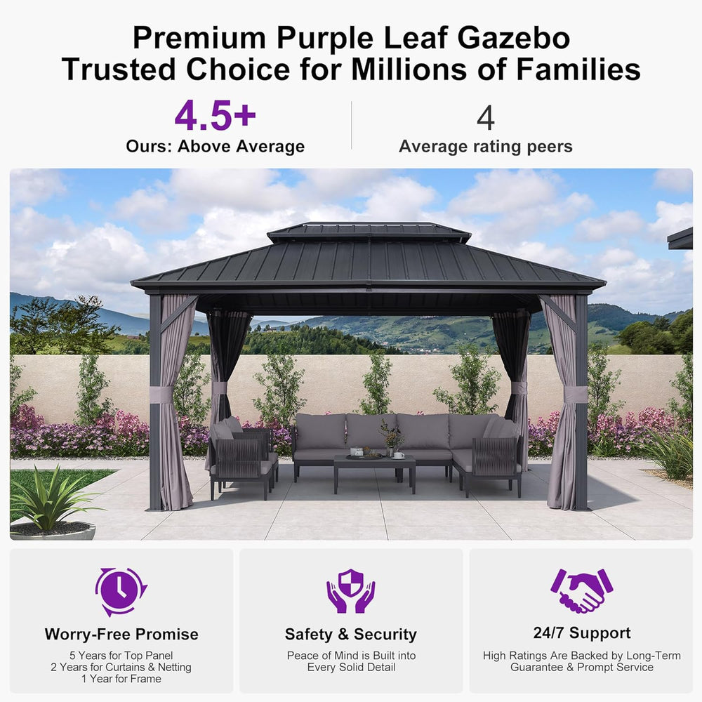 PURPLE LEAF Patio Hardtop Gazebo 10' x 14' Aluminum 3.9" Thick P...