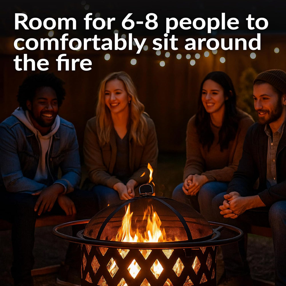 Sunnydaze Crossweave 30" Small Outdoor Fire Pit, Wood Burning, Round