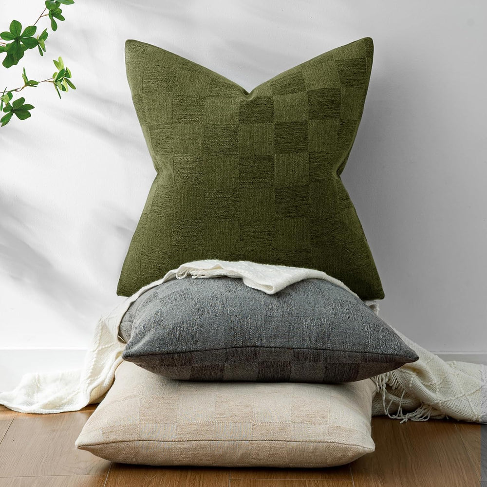 A moment Set of 2 Decorative Linen Throw Pillow Covers,Large Grid Textured Ne...