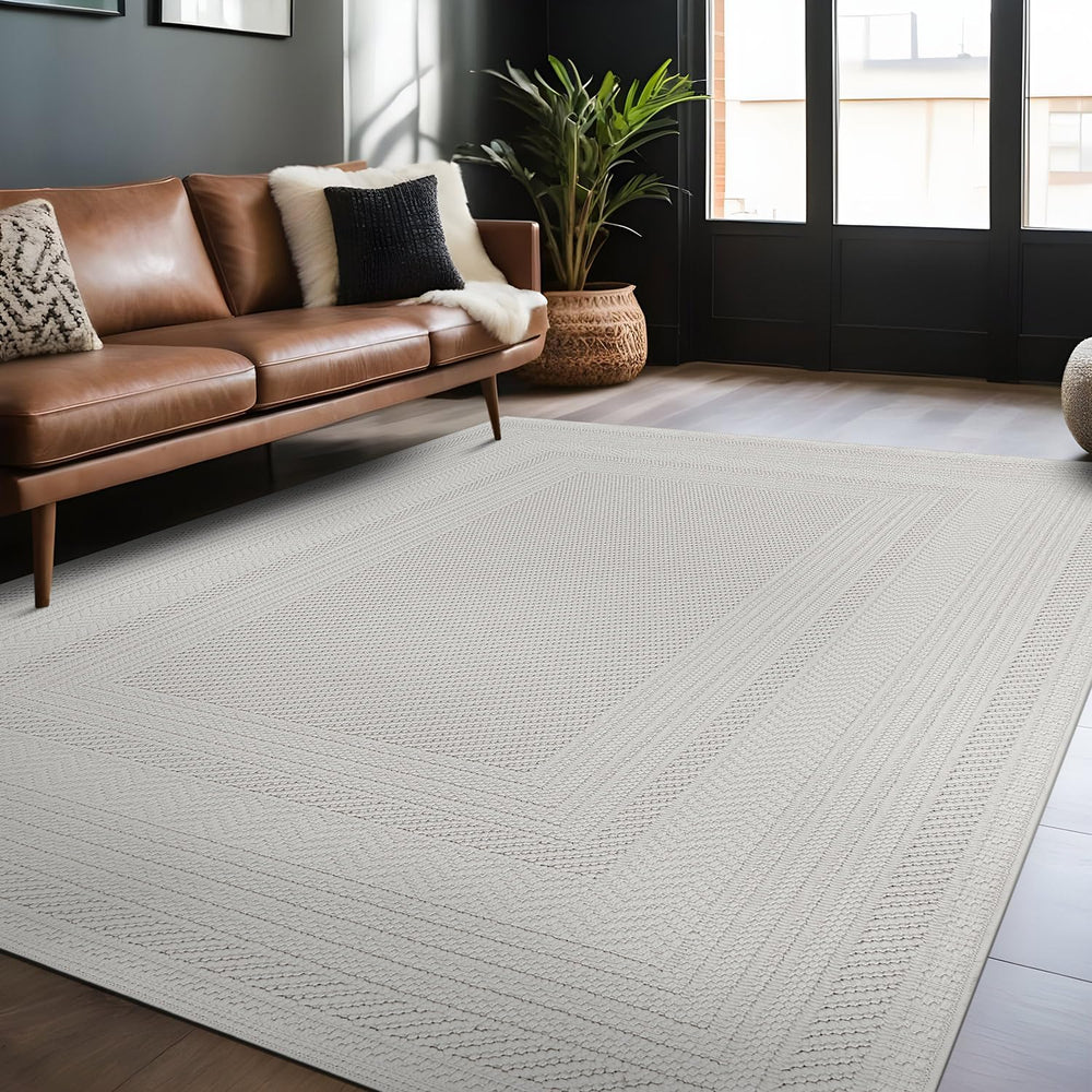 Luul Home Micro Loop Indoor Rug White 5x7 Boho Geometric Neutral Area Rugs fo...
