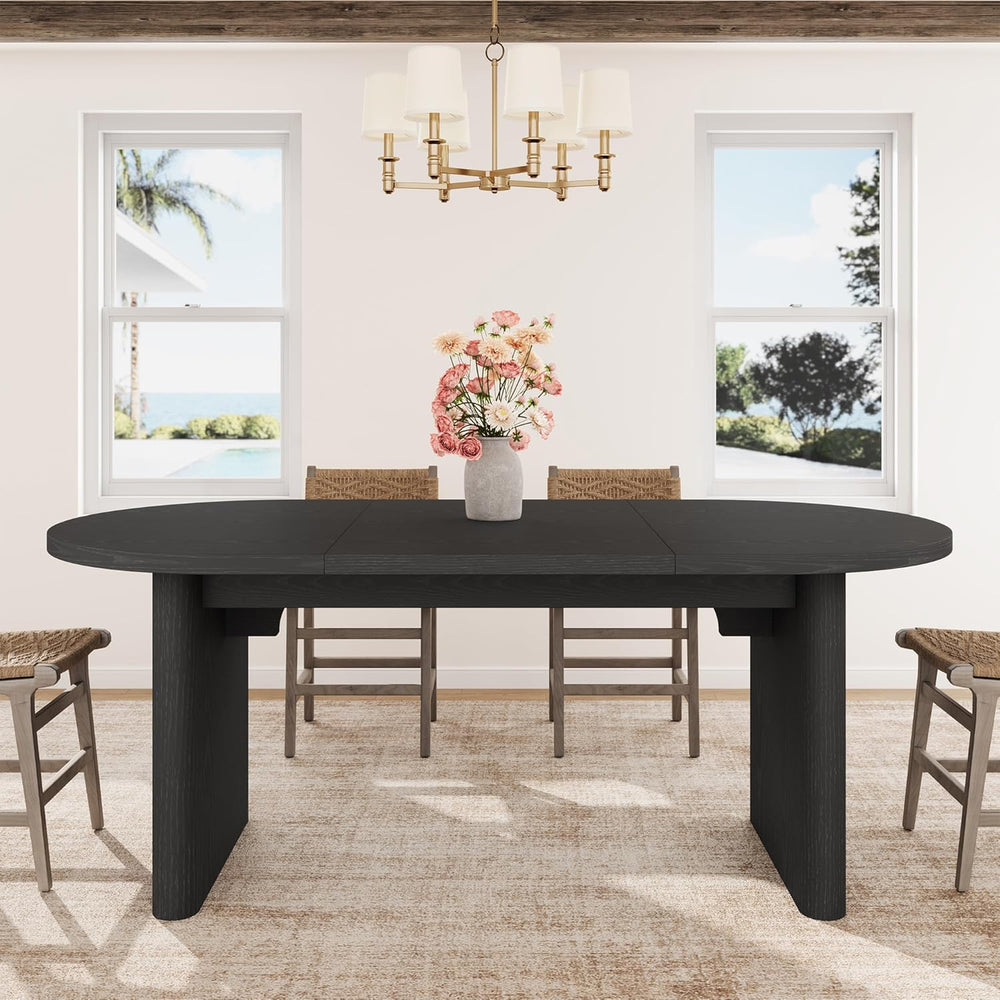 GarveeHome 70.87" Long Oval Dining Table with Wooden Base for 6-8 People