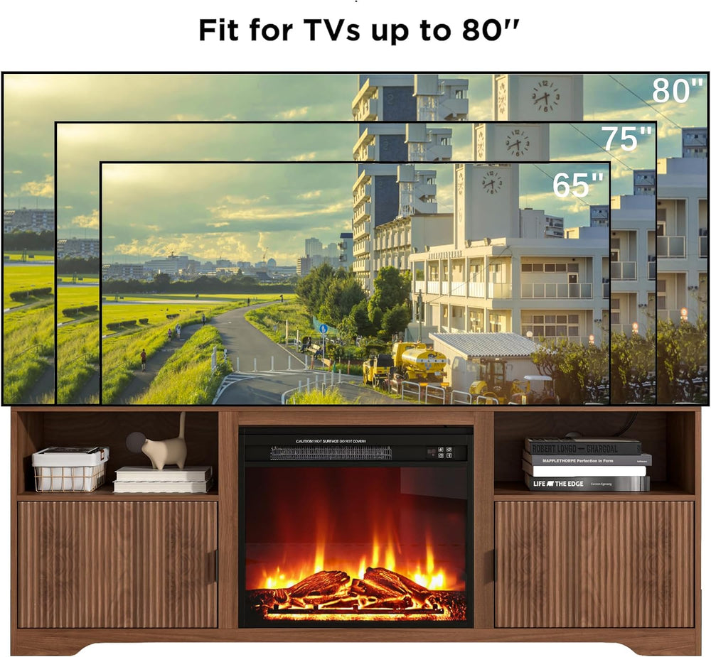 Fireplace TV Stand for Tvs up to 80" with Adjustable Shelf Charging Station