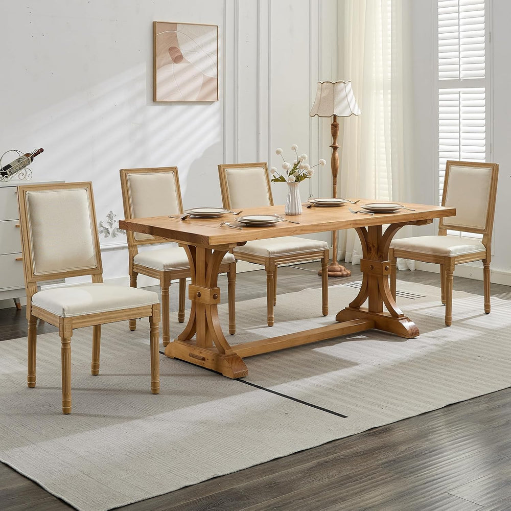 French Country Dining Chairs Set of 6, Beige Square Back Dining Chairs with L...