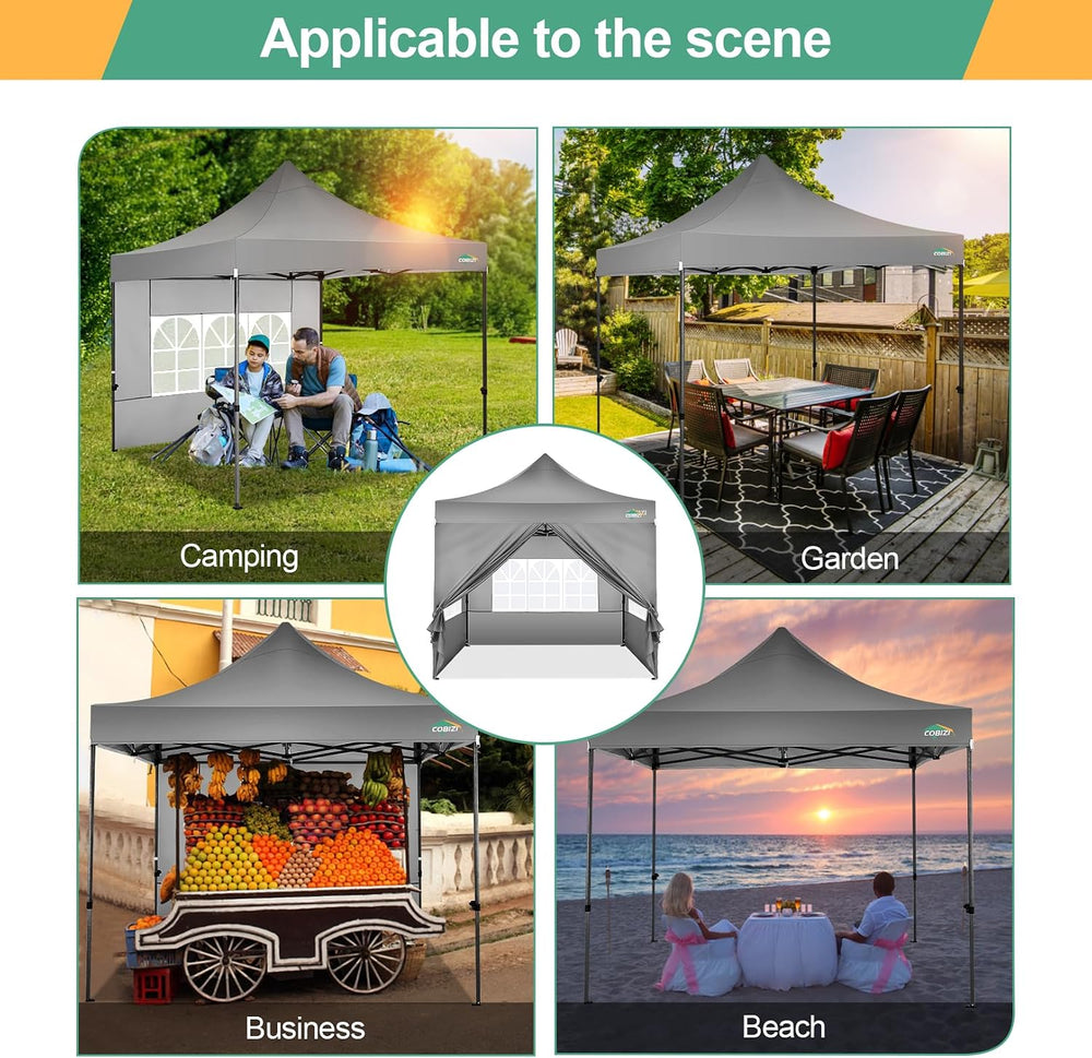 COBIZI 10x10 Heavy Duty Pop up Canopy Tent with Sidewalls Commercial Canopy