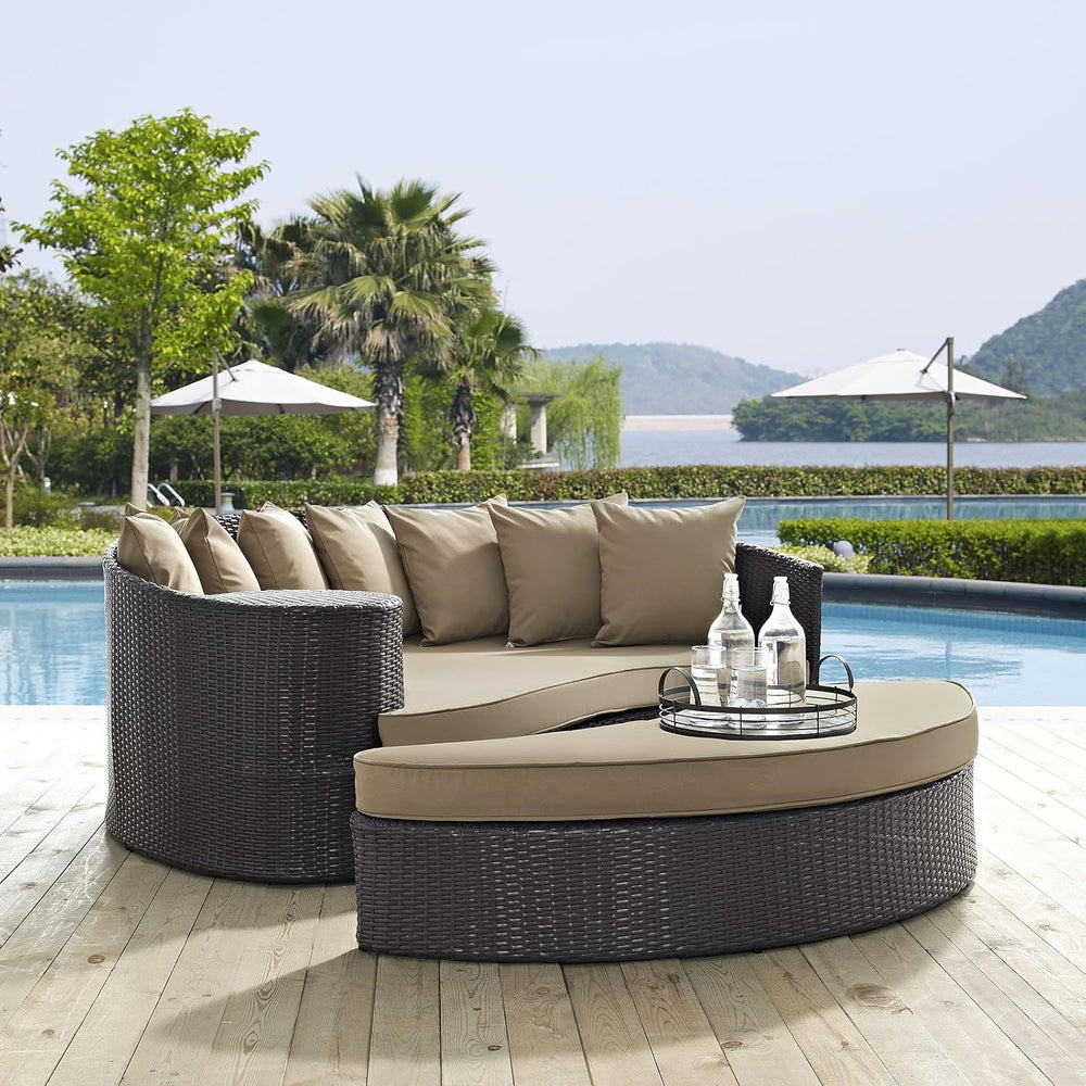 Modway Convene Wicker Rattan Outdoor Patio Poolside Sectional Sofa Daybed wit...