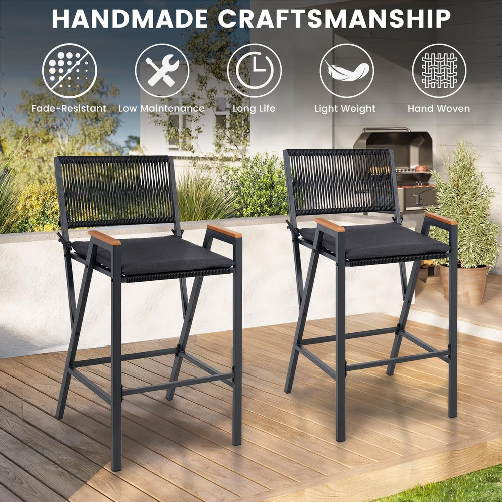Sundale Outdoor Wicker Bar Stool, Counter Height Patio Chair with Cushion