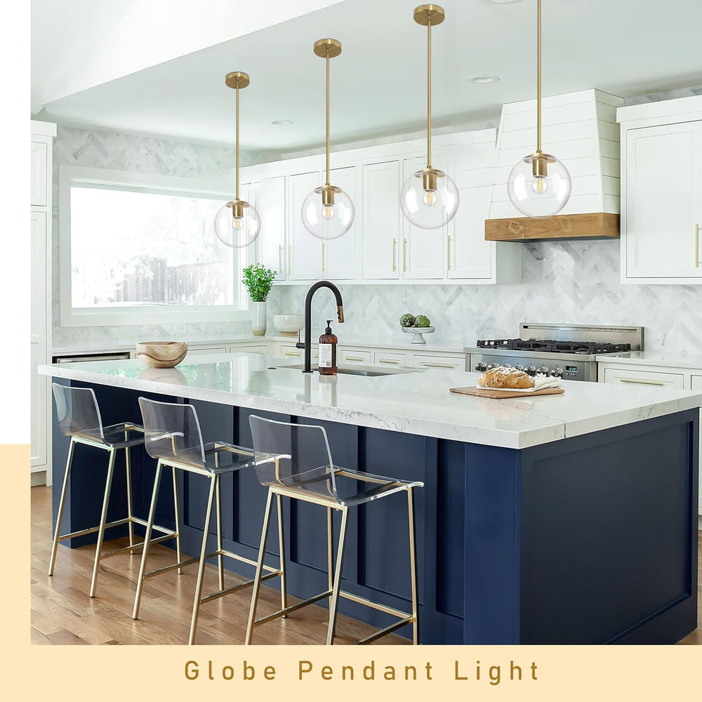 Bagood 8" Globe Pendant Light Gold Mid Century Modern Light Fixture Clea...
