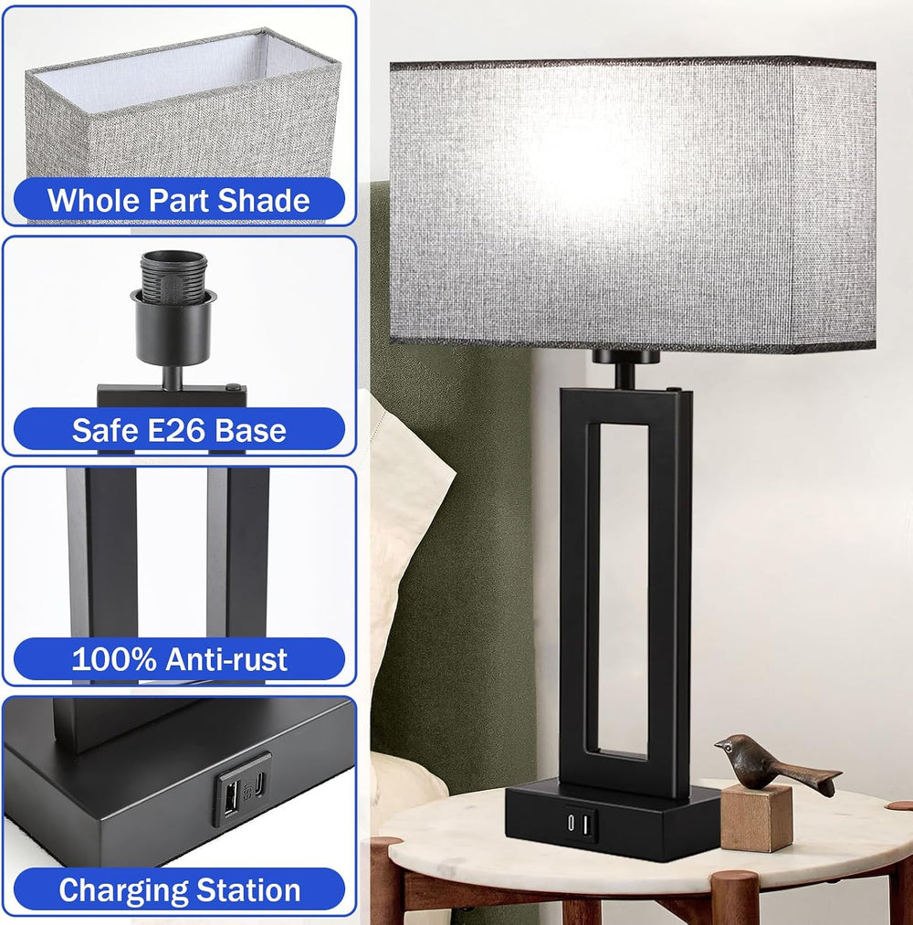 Modern Nightstand Lamps Set of 2 - Touch Control Bedside Table Lamps with USB...