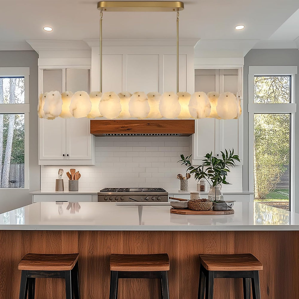 Alabaster Chandelier, 58 Inch Modern Rectangular Chandelier for Dining Room, ...