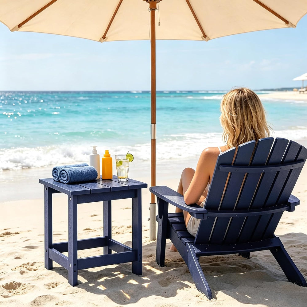 LZRS Patio Side Table, Heavy Duty HDPE Outdoor End Table with Wood Texture, W...