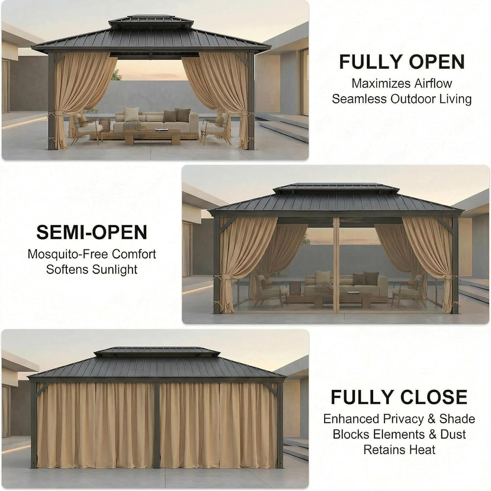 HOTEEL 10x12 Hardtop Gazebo On Clearance with Galvanized Steel Double Roof,He...