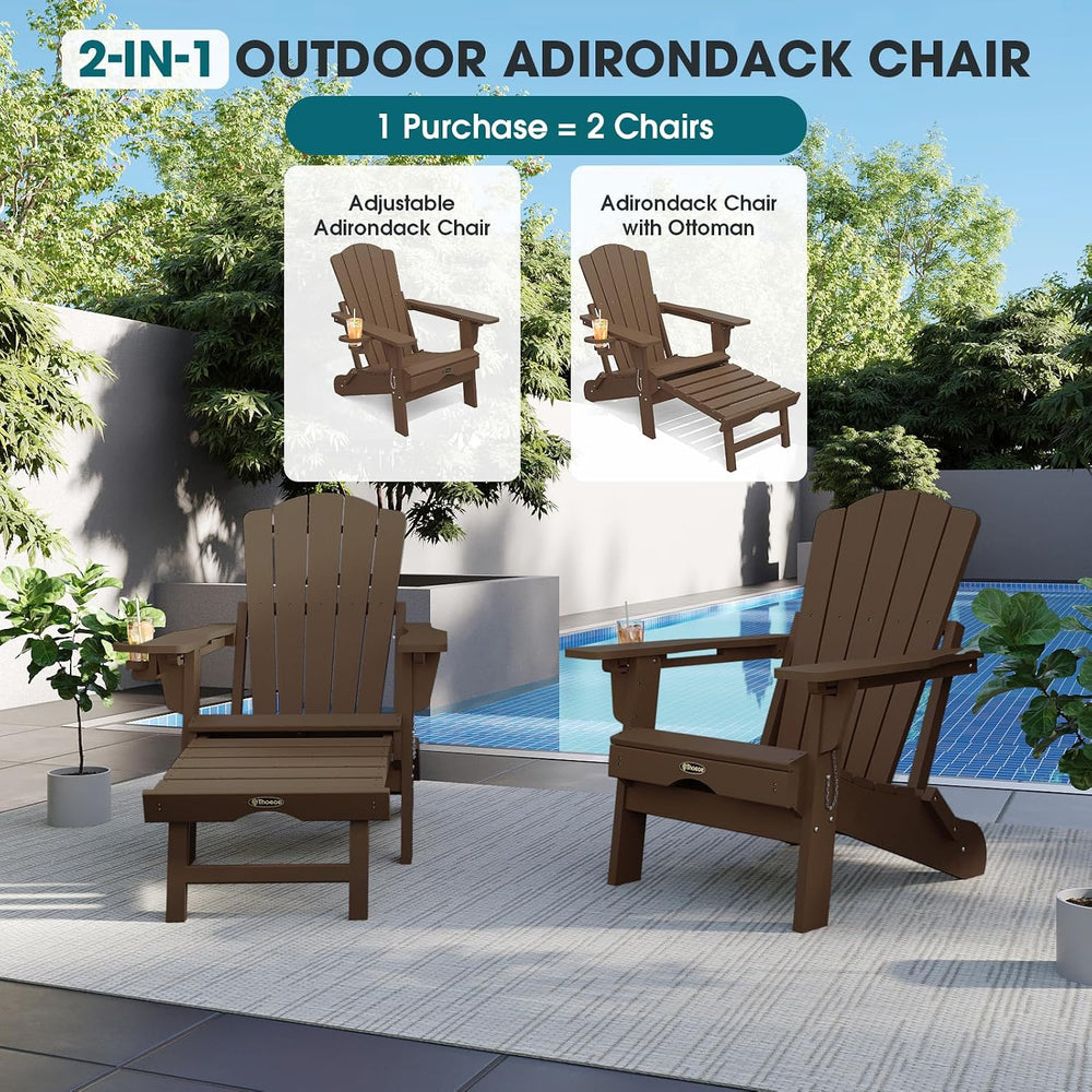 THOEOE Folding Adirondack Chairs, Outdoor Patio Fire Pit Chairs