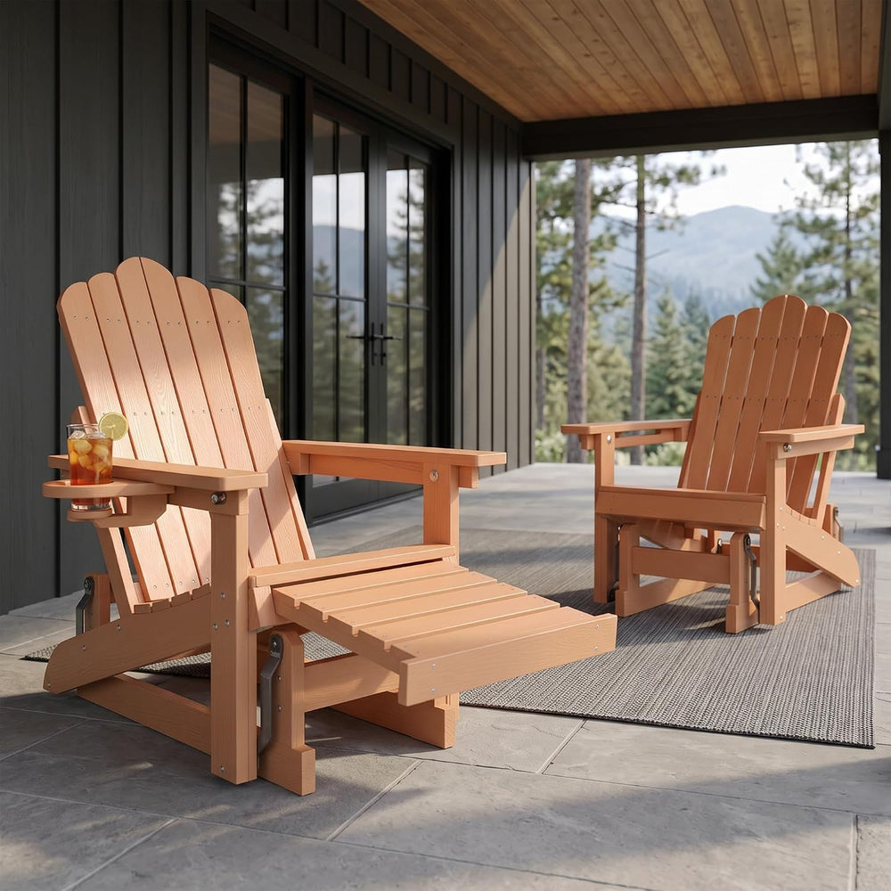 Adirondack Glider Chairs Set of 2,with Retractable Ottoman,Adjustable Back