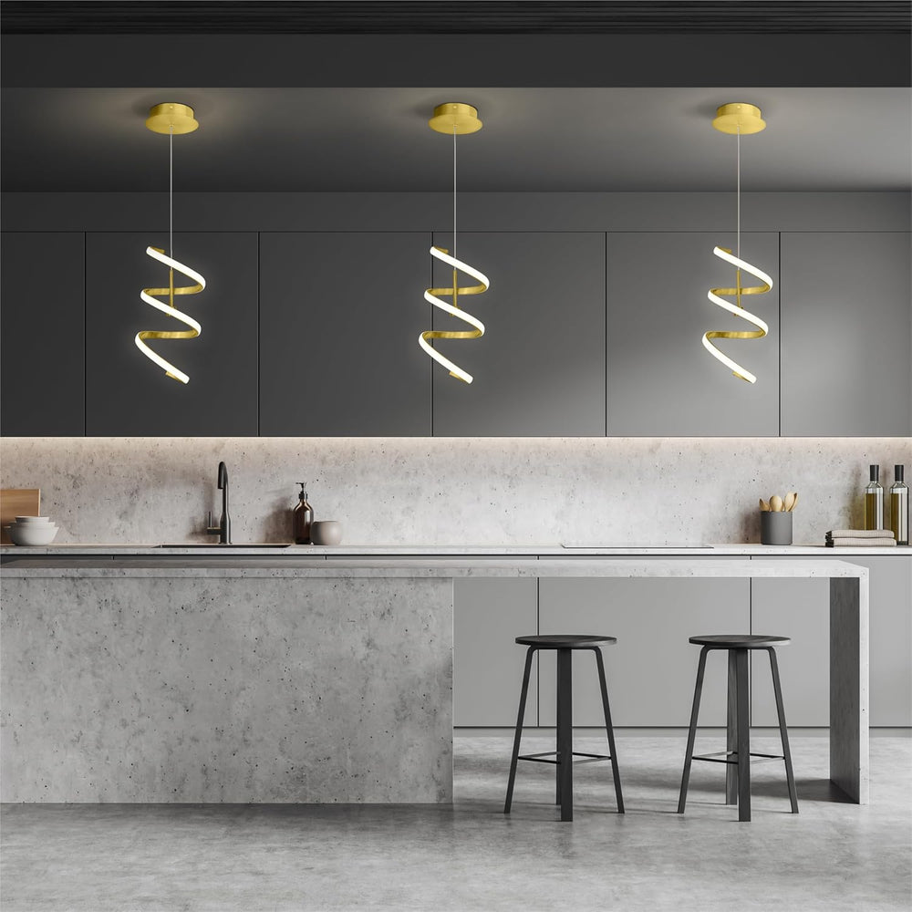 Ultralux Helix LED Pendant Light Brushed Gold Spiral, Dimmable 950 Lumens 300...