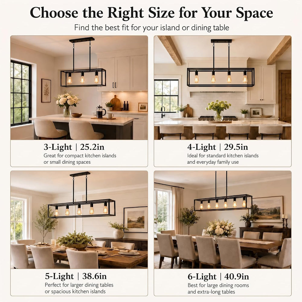 Black Kitchen Island Lighting, Modern Linear Cage Retangular Chandelier, 3 Li...