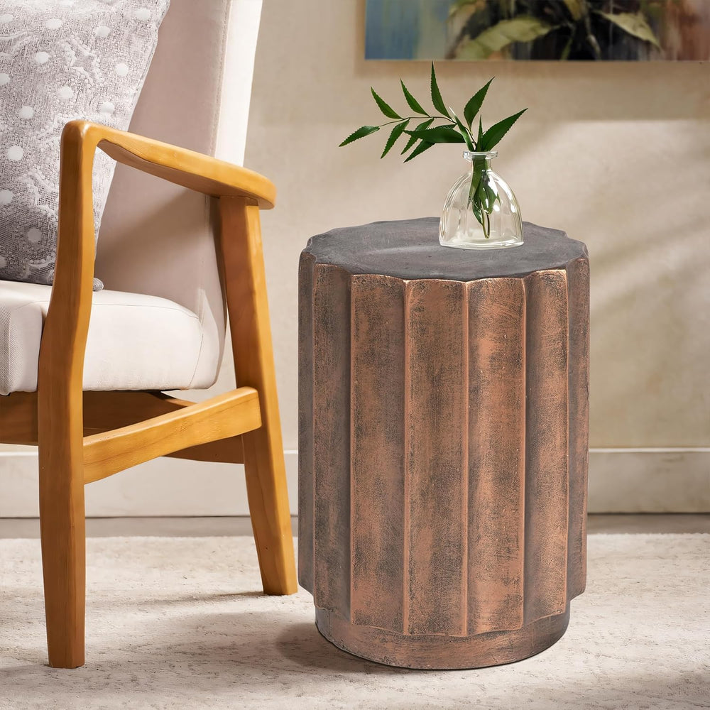 LuxenHome 18" Cement Outdoor Side Table, Set of 2 End Tables for Patio