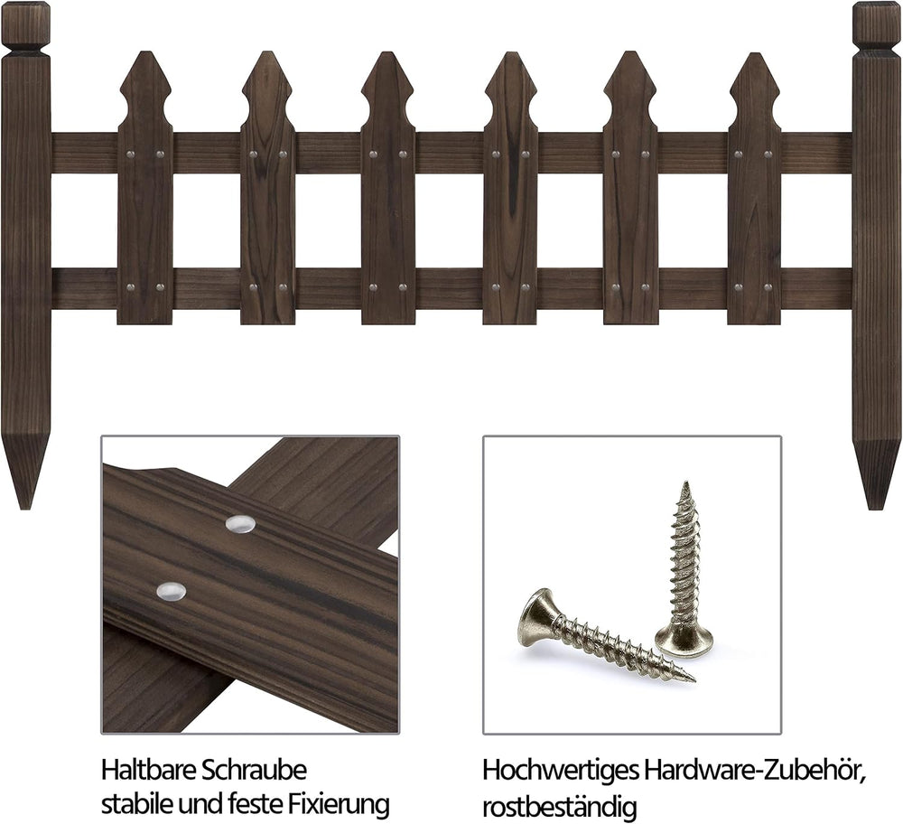 Topeakmart 177.5in Picket Fence for Garden, Wooden Fence Panels,Dark Brown