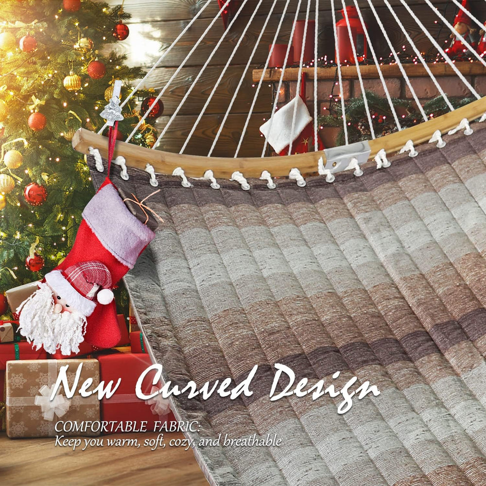 Double Hammock, 11 FT Quilted Fabric 2 Person Hammock for Outside with Pillow...
