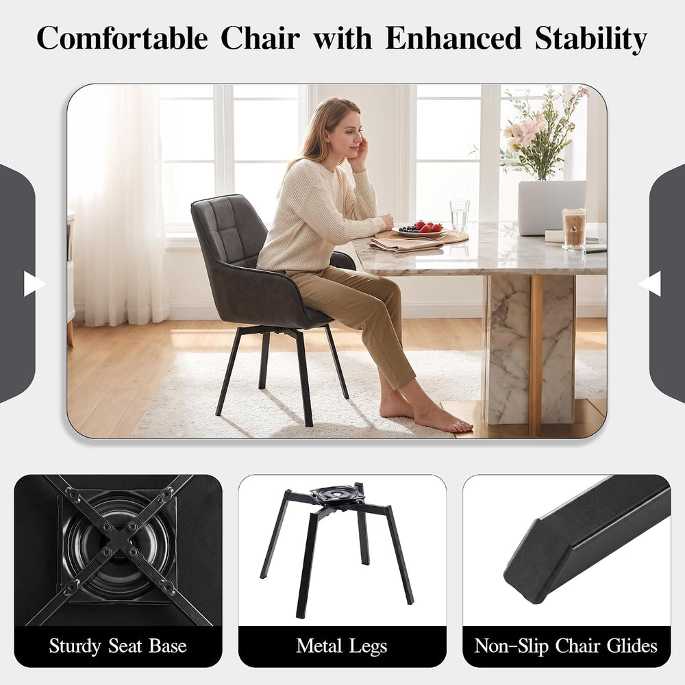 TUKAILAi Swivel Dining Chairs Set of 2, Faux Leather Dining Chairs with Arms ...